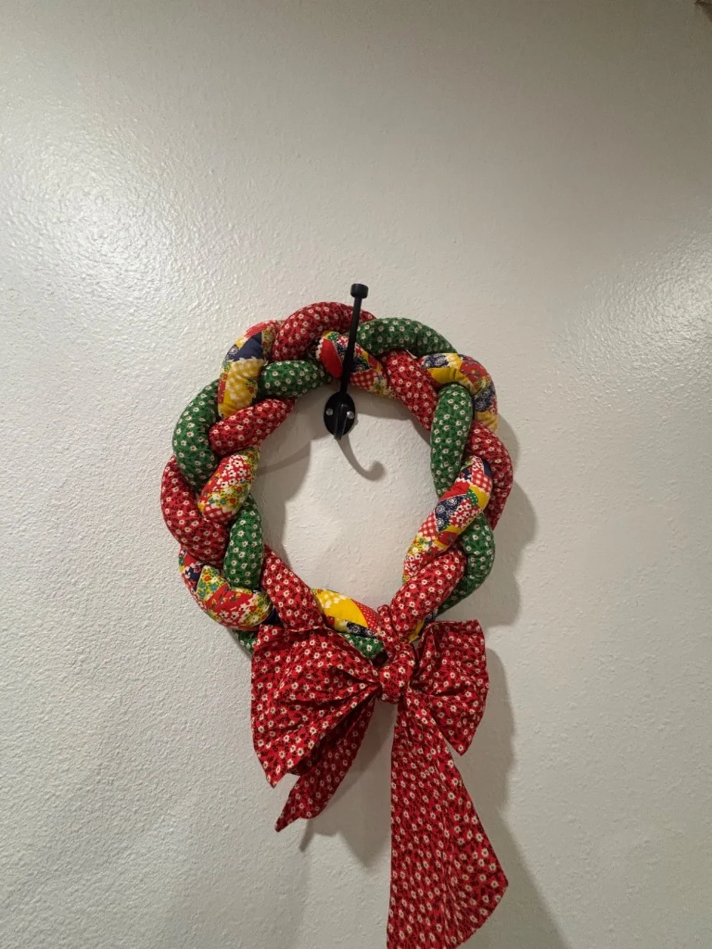 Set of Vintage Large Handmade Quilted Braided Rope Hanging Wreaths w/bow Holiday